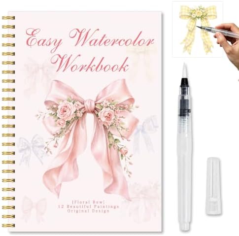 Floral Bow Watercolor Workbook, Pink Bow Painting Book with 12 Designs by Unknown
