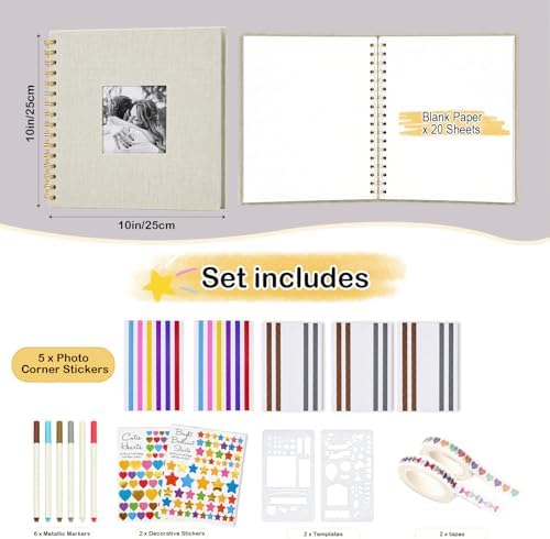Cvochtty Scrapbook Album 40 Pages with DIY Kits, Craft Paper Photo Album, Cream-White Linen Cover Scrapbooking for 2x3 3x5 4x6 5x7 Pictures, Memory Book for Wedding Baby Family Birthday - Image 3