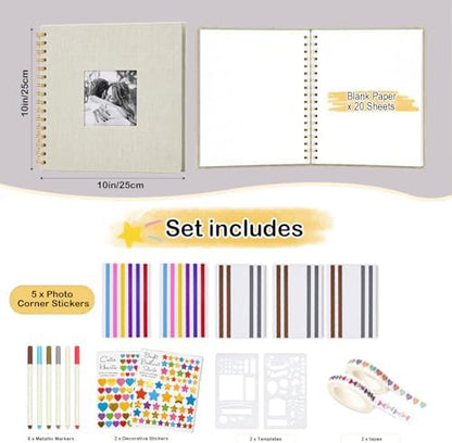 Cvochtty Scrapbook Album 40 Pages with DIY Kits, Craft Paper Photo Album, Cream-White Linen Cover Scrapbooking for 2x3 3x5 4x6 5x7 Pictures, Memory Book for Wedding Baby Family Birthday - Image 3