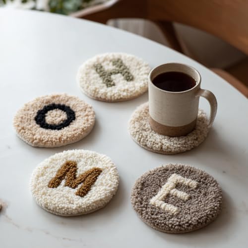 6PCS Punch Needle Coaster Kit Coffee Cup Easy for Beginners Stress Relief Craft Set with Hoop Yarn & Patterns DIY Embroidery Mug Rug Kit for Adults Home Decor-4 - Image 6