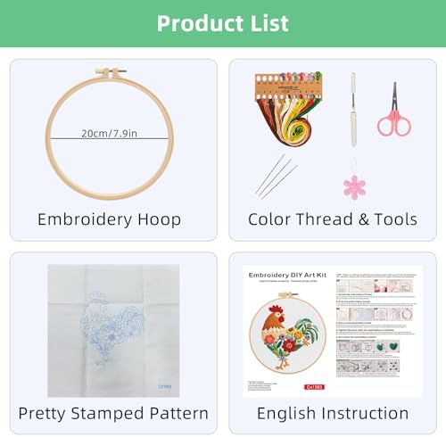 Herdiese Embroidery Kit for Beginners & Adults, Rooster Flower Cross Stitch - Image 2