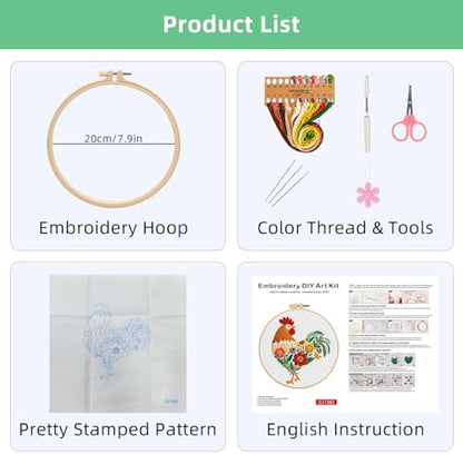 Herdiese Embroidery Kit for Beginners & Adults, Rooster Flower Cross Stitch - Image 2