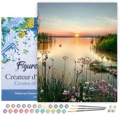Figured'Art Paint by Numbers for Adults with Frame Peaceful Lake 16"x20" - Craft Art Painting DIY Kit Canvas Already Stretched on a Wooden Frame by FiguredArt