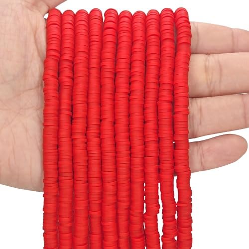 MIIIM 3600 PCS 10 Strands Polymer Clay Beads for Jewelry Making, Vinyl Heishi Beads 6mm for Surfer Bracelets Necklace Making (Red-1) by MIIIM