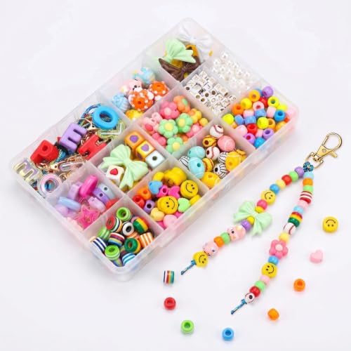 450PCS Beaded Keychain Making Kit with Sports Balls & Big Bow Beads, Y2K Preppy Bag Charm & Phone Lanyard Craft Supplies, DIY Friendship Bracelet Jewelry Kit with Smiley Face, Letter, Pearl for Teens by Unknown