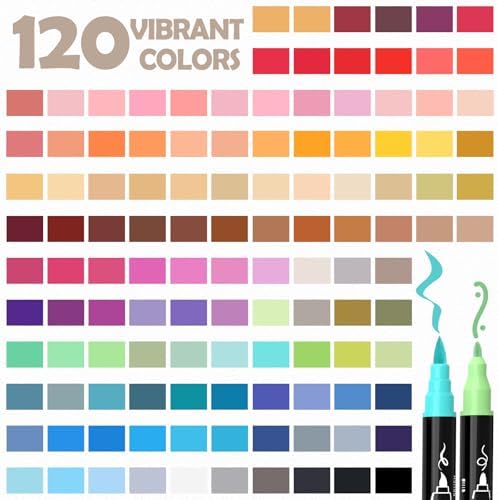 120 Colors Precision Dual Tip Acrylic Paint Markers Pens - Brush & Fine - Image 6