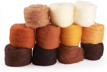 Boutigem 11 Colors 55G Brown Needle Felting Wool Roving, DIY Craft Spinning Fibre Wool Roving for Needle Felting, Chunky Handmade Yarn for Beginners DIY Hand Spinning, Weaving and Blending - Image 2