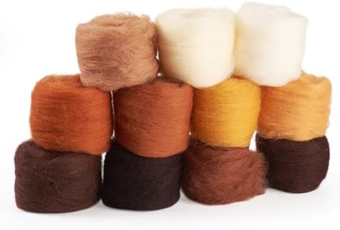 FASHEWELRY 1.94 oz Wool Roving for Needle Felting Kit 11 Colors Felting Wool Yarn Core Wool Felt Craft Kit for Adult Beginners Felted Crafts DIY Materials Hand Spinning Supplies Brown by FASHEWELRY