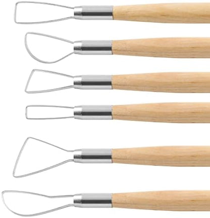 Suiwotin 6pcs Double-Sided Clay Sculpting Tools, Wooden Handle Ribbon Clay Tools, Pottery Trimming Tool, Clay Wire Loop Sculpture Set for Ceramic, Wax Carving Modeling (Pack of 2) - Image 2