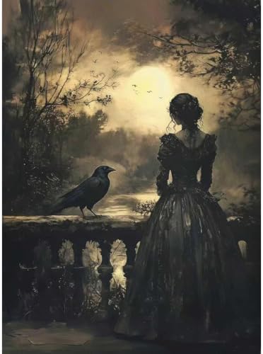 Gothic Crows Paint by Numbers Kit for Adults Framed Canvas, Frameworkless by FairylandJinWenn