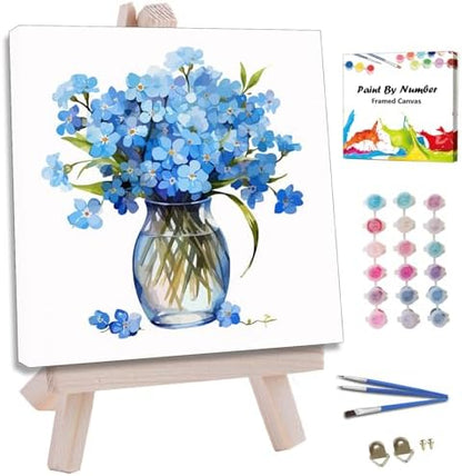 JUJUHOOD Blue Daisy Flower Paint by Numbers Kit for Adults Beginner & Kids Ages 8-12, Easy Paint by Number Without Easel, Simple Paint by Numbers for Gift Home Wall Decor (10x10Inch) by JUJUHOODDirect