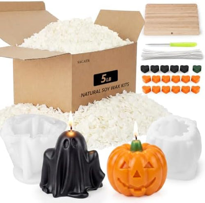 SACATR 5LB Halloween Candle Making Kit with Pumpkin & Ghost Silicone Molds by SACATR