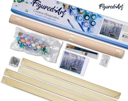 Figured'Art Paint by Numbers Kit for Adults The American Fleet 16"x20" - Craft Art Painting Rolled Canvas with DIY Wooden Frame - Image 5