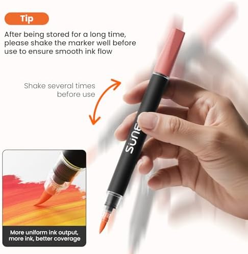 SUNEE 72 Colors Acrylic Paint Markers, 36 Pack Brush Tip Paint Pens with Automatic Ink Control System, Coloring Markers for Metal, Rock, Ceramic, Wood, Canvas, Glass, DIY Crafts Art Supplies Kit - Image 5