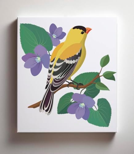 CraftLab Wild Birds Paint by Numbers Kit for Adults Teens Beginners, DIY Painting Accessories, Brushes Acrylic Paints, Stretched Canvas 10 x 12 inch Gift (Goldfinch & Violets) - Image 6