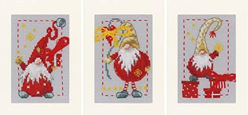 Vervaco Counted Cross Stitch Greeting Card Kit 4.2"X6" 3/Pk-Christmas Gnomes on Aida (14 Count) -V0185078 by VervacoCrossStitchandCraftSets