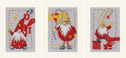 Vervaco Counted Cross Stitch Greeting Card Kit 4.2"X6" 3/Pk-Christmas Gnomes on Aida (14 Count) -V0185078 by VervacoCrossStitchandCraftSets