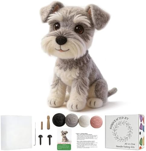 FACE N FACE DIY Needle Felting Kit Cute Schnauzer Puppy – Needle Felting Starter Kit with Fiber Roving, Needles, Felting Pad & Instructions | Felted Dog Kit for Beginners Adults | DIY Craft Gift by FaceNFace