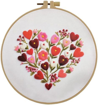 Esffaci Embroidery Starter Kit for Adult Beginner with Love Heart Flowers Pattern Hand Embroidery Set with Cloth Hoop Needle Threader Floss and Instruction by Esffaci
