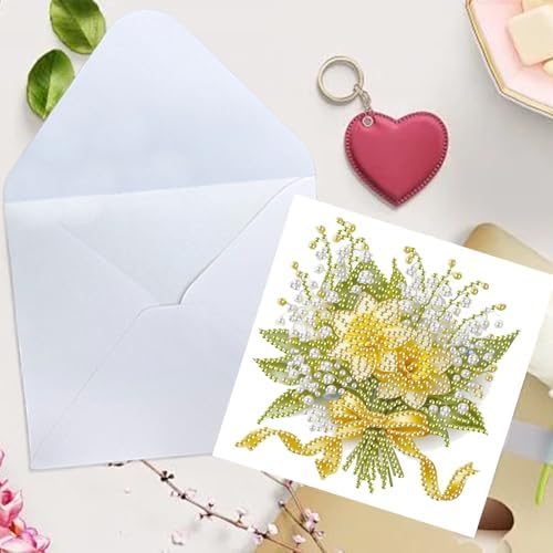 TDFERAN Diamond Painting Bouquet Card 6 Set Tulips Cards Art Work Crystal Puzzle Daisies Rose Fenglinghua Diamond Blank Cards with Various Flowers Party Holiday Event Card for All Occasions - Image 6