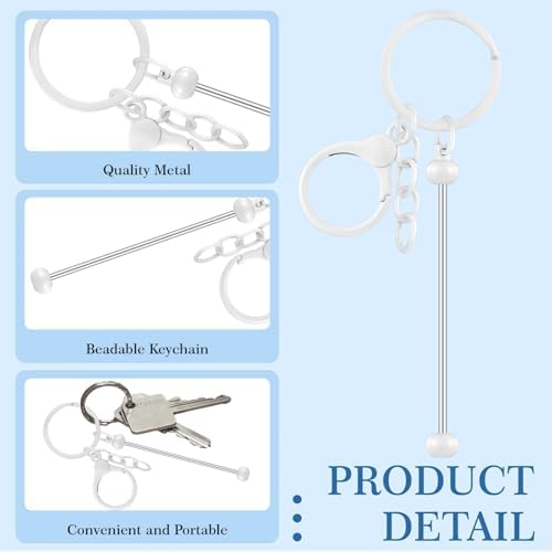 Huwena 6 Pcs Beadable Keychain Bars Metal Blanks DIY Crafts Jewelry Gift - Image 4