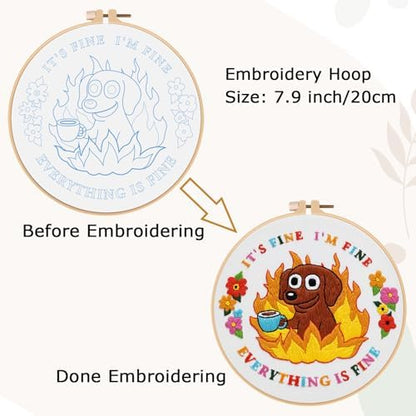Nuberlic Cute Dog Embroidery Kits for Beginner Adults Cross Stitch Kit with Funny Animal Pattern Include Cloth Hoops Threads Needles - Image 7