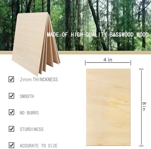 Cassny 13 Pack Basswood Sheets for Crafts- Thin Plywood Wood Sheets - Balsa Wood Sheets -Unfinished Wood Boards for Laser Cutting,Painting,Engraving,Burning and CNC Cutting (4"x8"x2mm) - Image 2