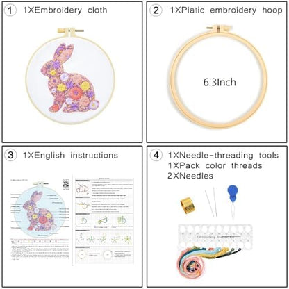 Easter Embroidery Kits for Beginners Adults, Flowers Bunny Embroidery Kits, Hand Stamped Cross Stitch Kits for Beginners Adults & Women Easter Gifts, Entire Set of Embroidery Supplies & Video Tutorial - Image 6