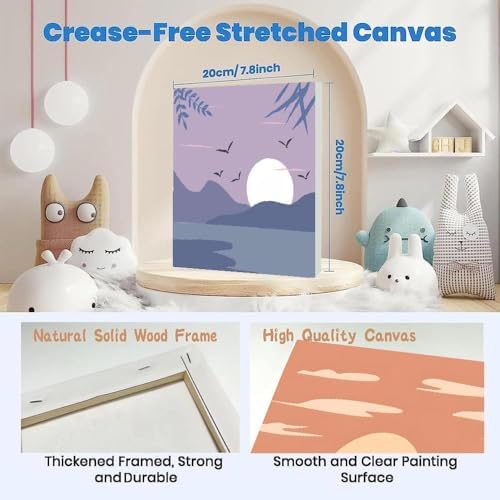 Fotasmua 4 Pack Framed Paint by Number Kits for kids Sunset, DIY Landscape Paint by Numbers Kits for Adults on Canvas, Easy Acrylic Oil Painting for Kids & Adults Beginners for Wall Decor (8 x 8 Inch) - Image 4