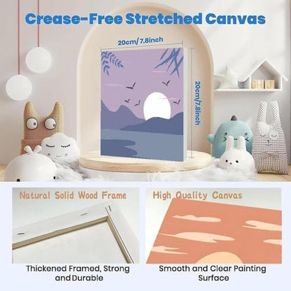 Fotasmua 4 Pack Framed Paint by Number Kits for kids Sunset, DIY Landscape Paint by Numbers Kits for Adults on Canvas, Easy Acrylic Oil Painting for Kids & Adults Beginners for Wall Decor (8 x 8 Inch) - Image 4
