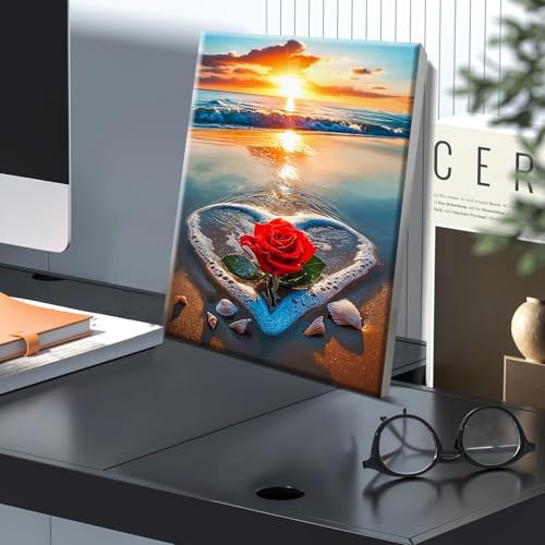 JOOZ Paint by Numbers Kit for Adults with Frame, Beach Sunset Paint by Number with Easel, DIY Beach Rose Oil Painting by Number, Easy Adult Paint by Number Kits on Canvas for Wall Decor 8 x 12 Inch - Image 3