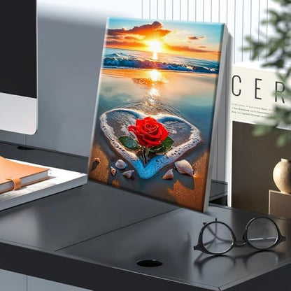 JOOZ Paint by Numbers Kit for Adults with Frame, Beach Sunset Paint by Number with Easel, DIY Beach Rose Oil Painting by Number, Easy Adult Paint by Number Kits on Canvas for Wall Decor 8 x 12 Inch - Image 3