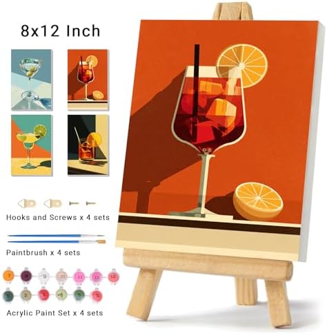 4 Pack Framed Paint by Numbers Kit for Adults Beginner Canvas Painting by Numbers for Adults Cocktail Easy Adult Paint by Number Kits with Frame Cocktails Art Watercolor Painting by Number 8x12 Inch - Image 2