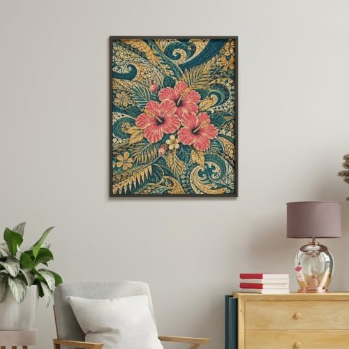 Bozfoxa Paint by Numbers Kit for Adults Beginner Teal Hibiscus Vine - Image 5
