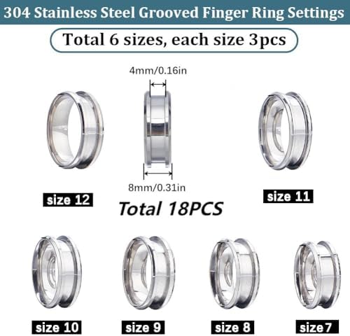 SUNNYCLUE 1 Box 18Pcs Stainless Steel Grooved Finger Ring US Size 7/8/9/10/11/12 Core Blanks 8mm Wide Empty Round Grooved Inlay Ring Blanks for Jewelry Making Kits Men Women DIY Craft Supplies - Image 2