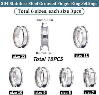 SUNNYCLUE 1 Box 18Pcs Stainless Steel Grooved Finger Ring US Size 7/8/9/10/11/12 Core Blanks 8mm Wide Empty Round Grooved Inlay Ring Blanks for Jewelry Making Kits Men Women DIY Craft Supplies - Image 2