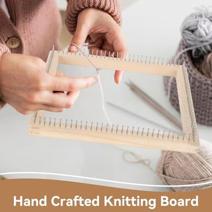 HERCHR Wooden Knitting Loom, Square Pin Loom Wooden Weaving Blanket Maker Wooden Loom Frame Weaving Loom for DIY Weaving Chunky Blanket Beginner Children Adults, 30 * 30cm - Image 4