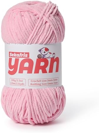 Plush Chunky Chenille Yarn for Crocheting, Soft Fluffy Velvet Yarn for Crocheting, Fuzzy Baby Blanket Knitting Yarns, 100g/131yds Bulky Amigurumi Yarns（Pink） by Sekafris