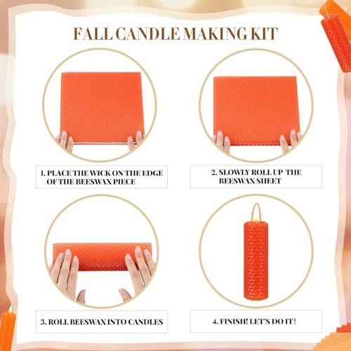 Yuntau 24 Pcs Autumn Beeswax Candle Making Kit, 8"x 8", Fall Color - Image 3