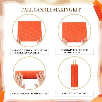 Yuntau 24 Pcs Autumn Beeswax Candle Making Kit, 8"x 8", Fall Color - Image 3