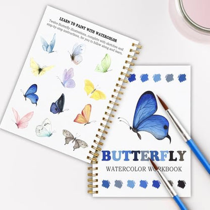 Butterfly Watercolor Workbook, Water Coloring Book, 12 Patterns, Watercolor Kit for Beginners, DIY Art Gift for Women and Adults, Stress Relief Watercolor Workbook, Garden and Nature Lover Kit ﻿ - Image 6