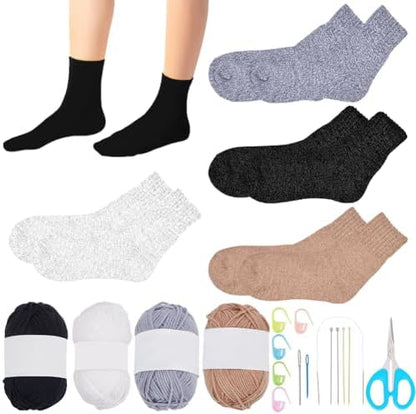 WEBEEDY 4 Sets Socks Knitting Kit Complete DIY Knitting Set with Premium Yarn and Detailed Instruction for Adults Beginner,Easy to Use Socks Knitting Starter Pack Crochet Supplies Craft Set by WEBEEDY