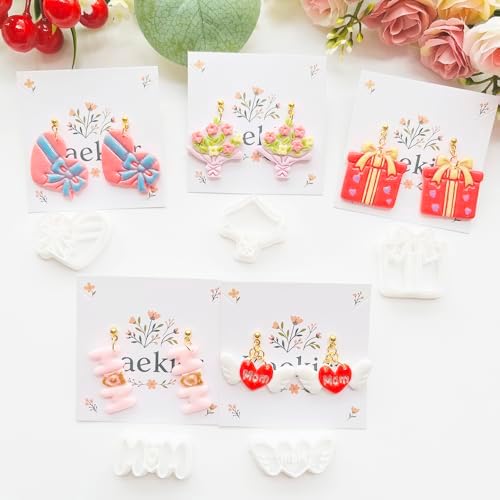 Mother’s Day Polymer Clay Cutters & Stamp Set - 12pcs Sharp & Durable Mom, Heart, Cake, Carnation & Gift Shapes for DIY Earring Jewelry Making, Soft Clay Crafts & Holiday Supplies - Image 6