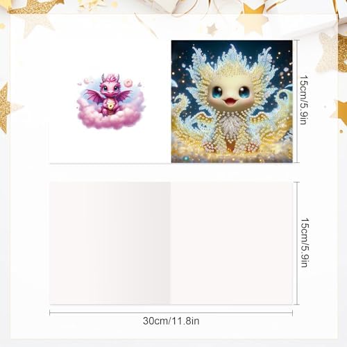 Focart 6-Pack Dragon Diamond Painting Greeting Card Kits, Special Shaped Diamonds Painting, DIY Handcraft for Relatives and Friends with Wishes,Unique Design Crafting for Birthday or Holiday Cards - Image 2