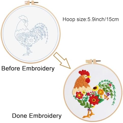 Louise Maelys Embroidery Kit for Beginners with Funny Rooster and Flower - Image 3
