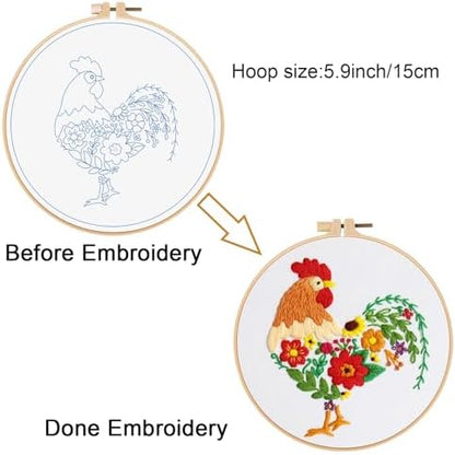 Louise Maelys Embroidery Kit for Beginners with Funny Rooster and Flower - Image 3