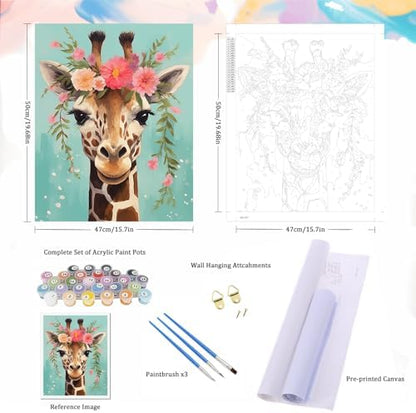 Natuyalo Giraffe Paint by Numbers Kit for Adults - Animal Paint by Number on Canvas Without Frame, DIY Acrylic Painting for Ideal Gift Home Wall Decor (16x20 Inch) - Image 5