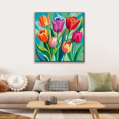 JUJUHOOD Tulip Flower Framed Paint by Numbers Kit for Adults Beginner & Kids Ages 8-12, Easy Paint by Number Without Easel, Simple Paint by Numbers for Gift Home Wall Decor (10x10Inch) - Image 2