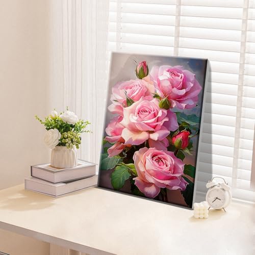 ATDMS Paint by Numbers Kit for Adults with Frame Flowers Paint by Numbers Kit with Easel DIY Adult Paint by Number Kits on Canvas Framed Floral Oil Painting Kits for Home Wall Decor 8x12 Inch - Image 3