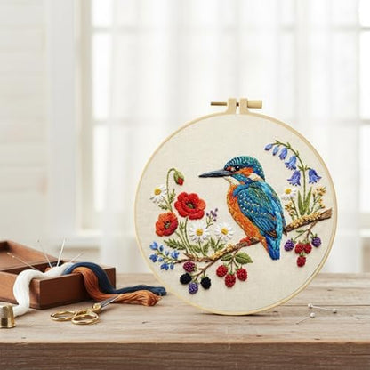FRANDEK DIY Berry Bird Stamped Embroidery Kit with Hoop for Adults - Image 2